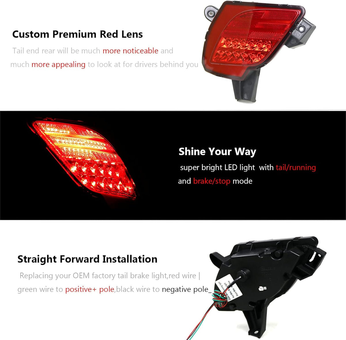 Red Rear Bumper LED Reflector Fog Brake Stop Lights T837471