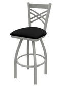 Swivel Bar Stool with Anodized Nickel Finish and Black Vinyl Seat B7044