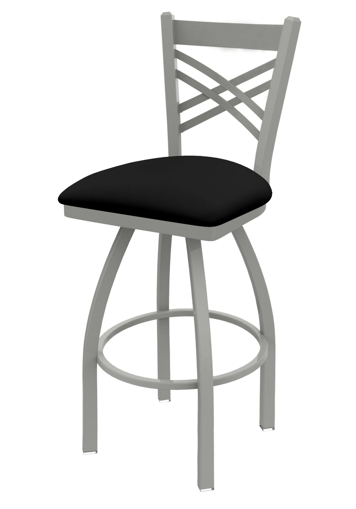 Swivel Bar Stool with Anodized Nickel Finish and Black Vinyl Seat B7044