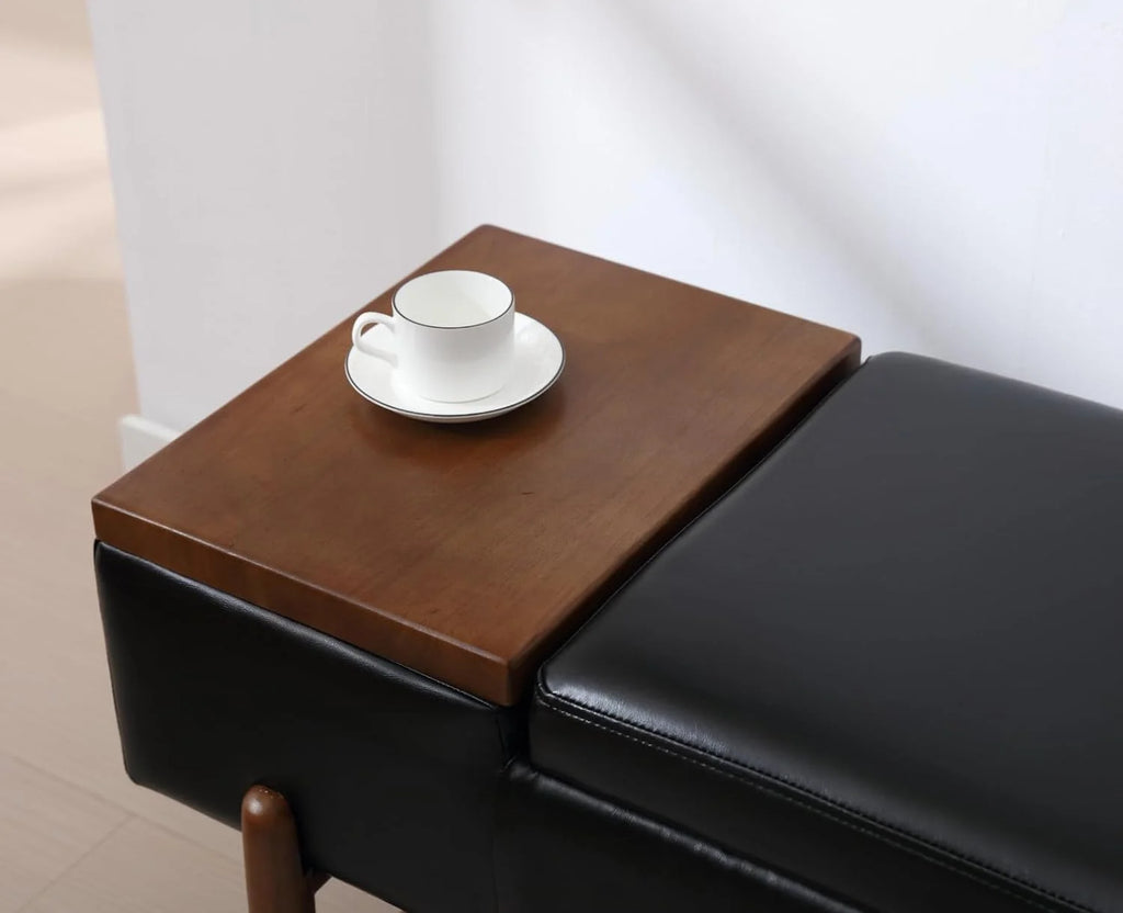 Black Leather Storage Bench with Shoe Rack W609