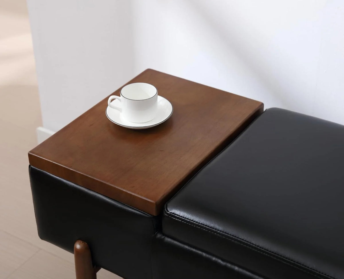 Black Leather Storage Bench with Shoe Rack W609