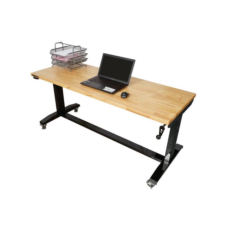 Adjustable Height Solid Wood Top Workbench Table in Black L228680