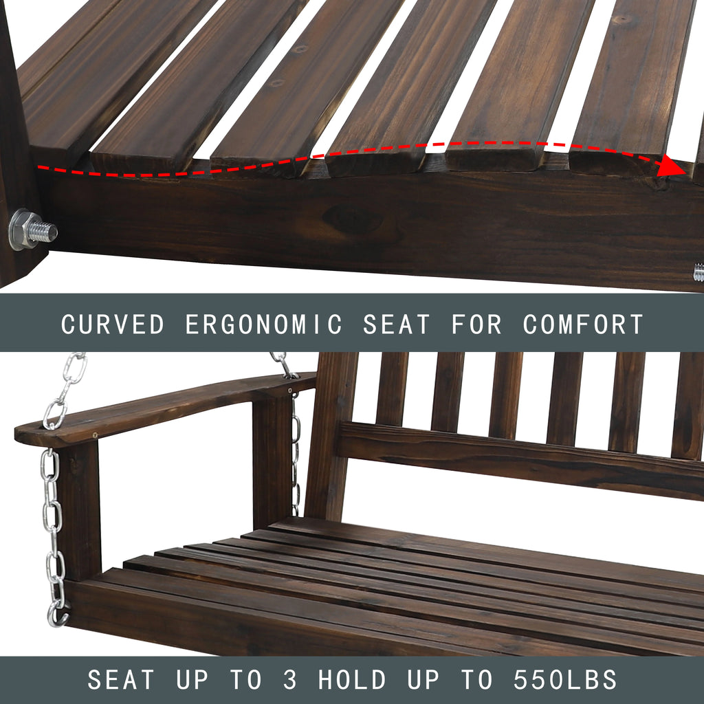 Wooden Porch Swing 4ft with Chains 2-person Swing Bench R643