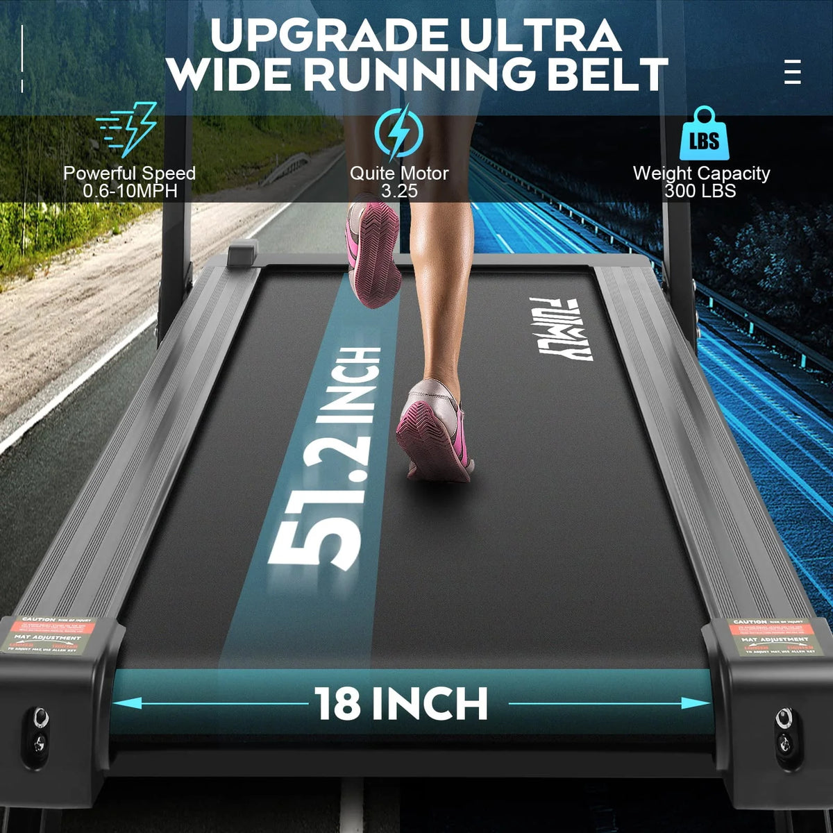 Foldable Treadmill with Incline, 3.25HP 300 lb Capacity U90098