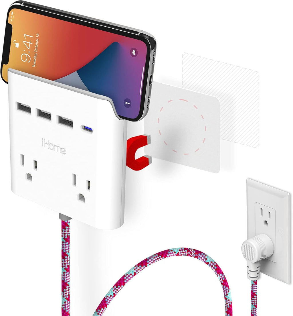 2 Outlets 4-Port USB Wall Charger with 6 Ft Extension Cord, Pack of 2 H3430