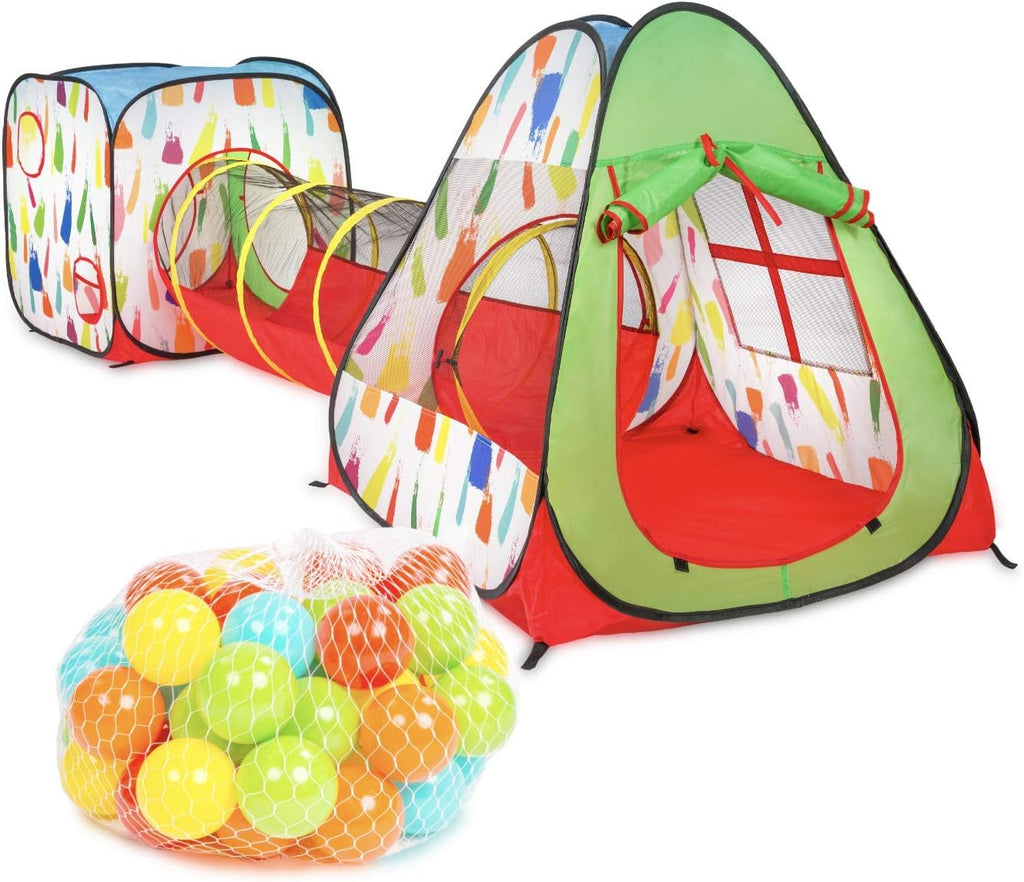 Kid's Pop up Tent Tunnel Playhouse with 50 Balls and Carry Bag M8706
