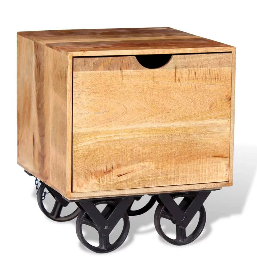 Solid Mango Wood Side Table with Drawer Wheels Z484510