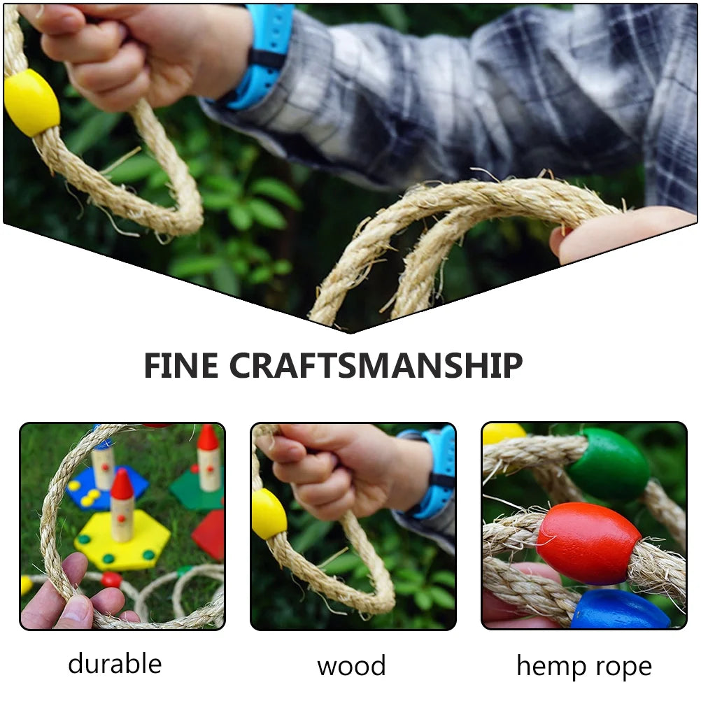 20 PCS Natural Rope Wooden Ring Toss Game Outdoor Playsets G397355