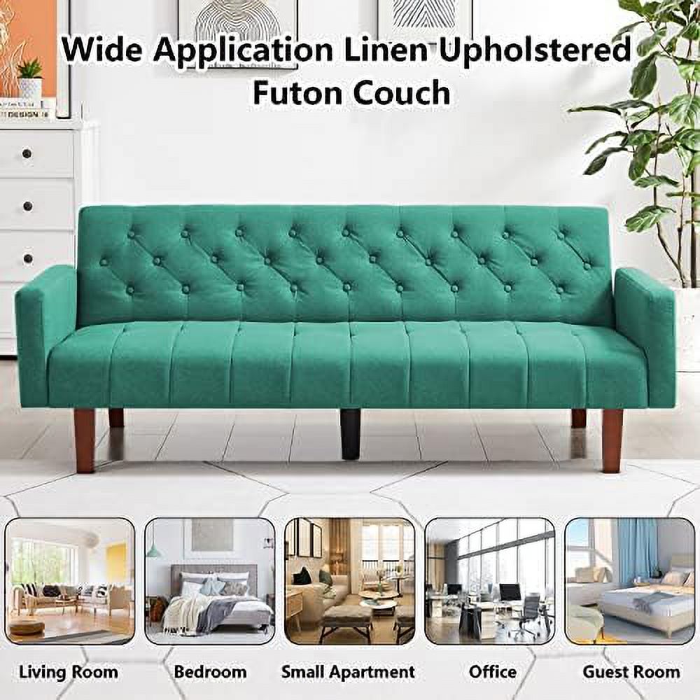 Linen Upholstered Futon Sofa Bed 74" Tufted 3 Seater (Grey) S60989