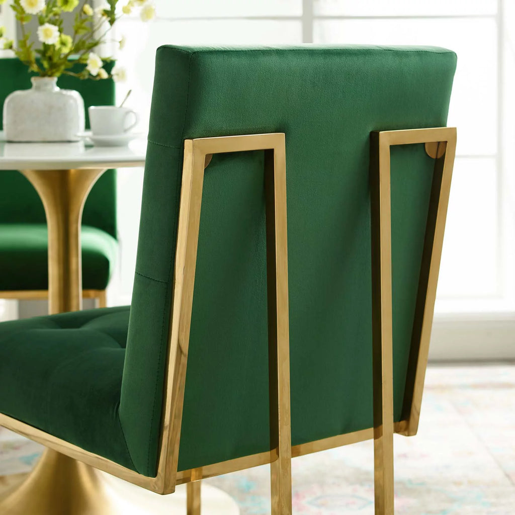 Velvet Fabric Metal Steel Gold Green Side Chair Y4087