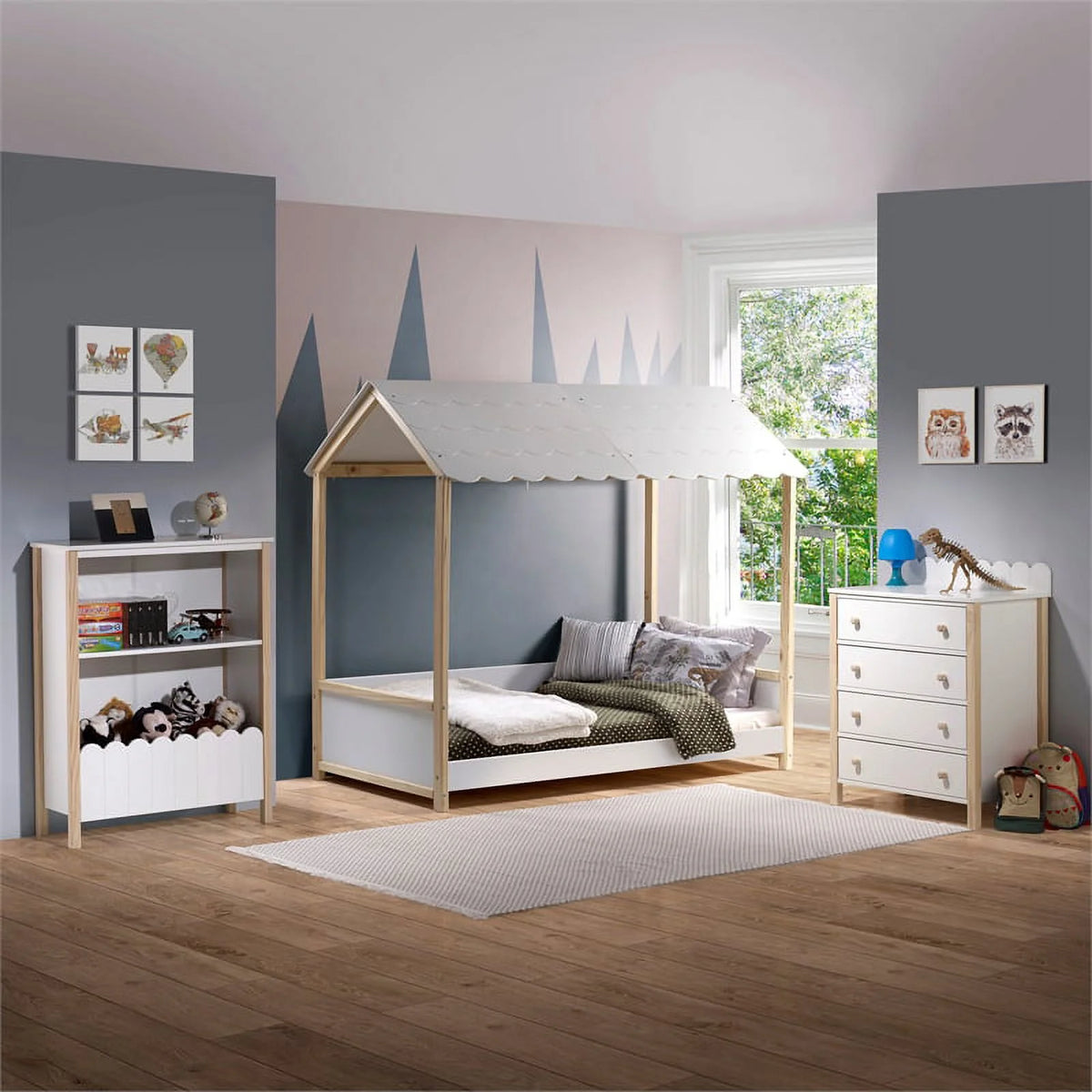 Wood Youth Bookcase in Natural and White W8085