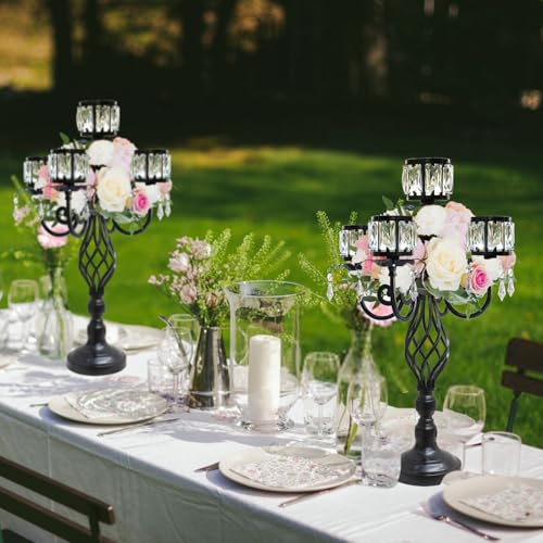 Black 5 Arm Crystal Candlestick Holder B2024
