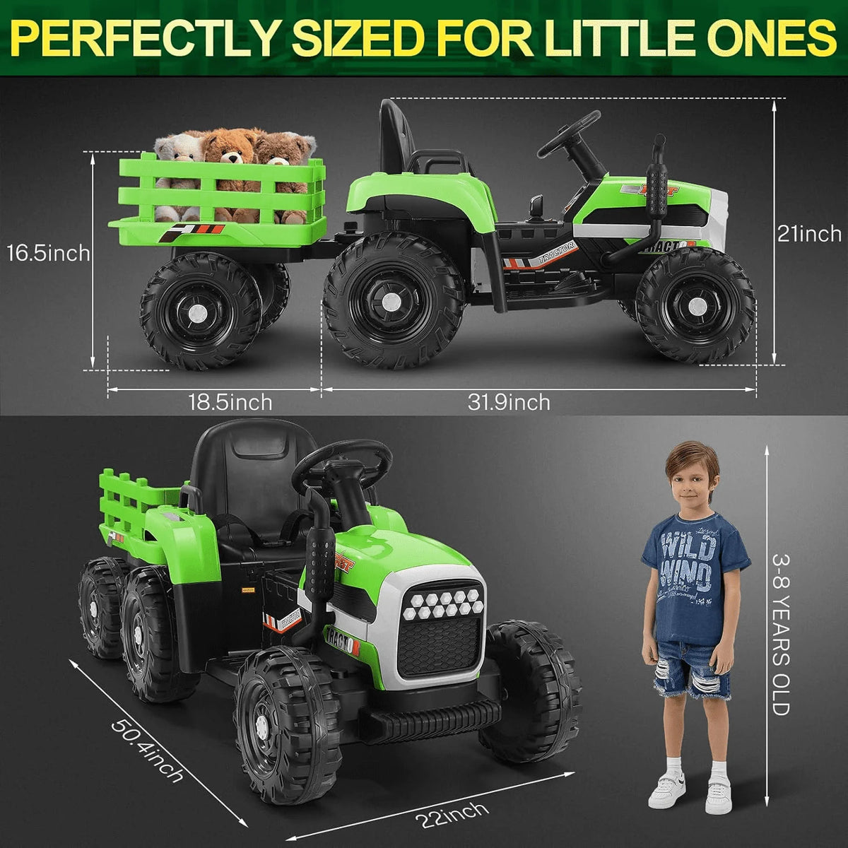 Kids Ride on Tractor with Trailer, 12 V Battery Powered, Pink Q689
