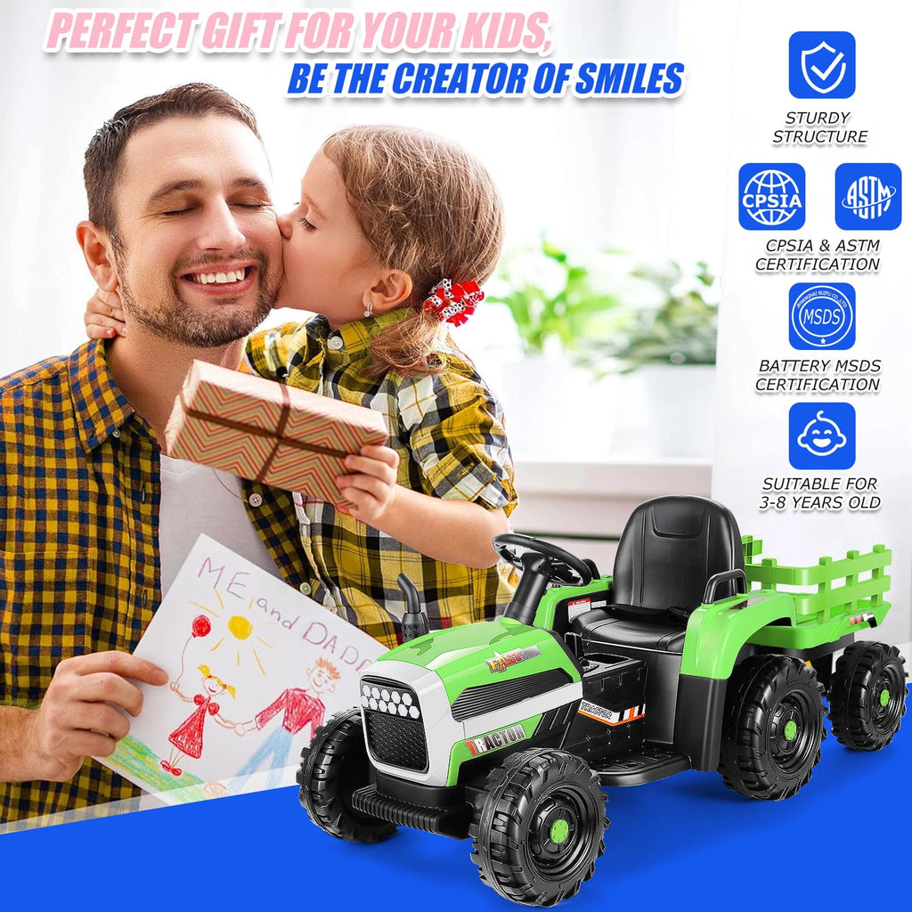 Kids Ride on Tractor with Trailer, 12 V Battery Powered, Pink Q689