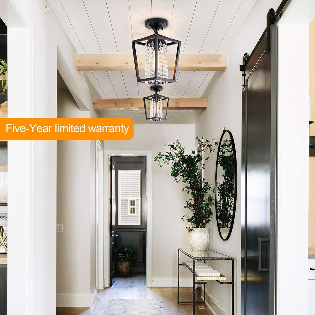 Semi Flush Mount Crystal Ceiling Light Black Metal Cage Z397762