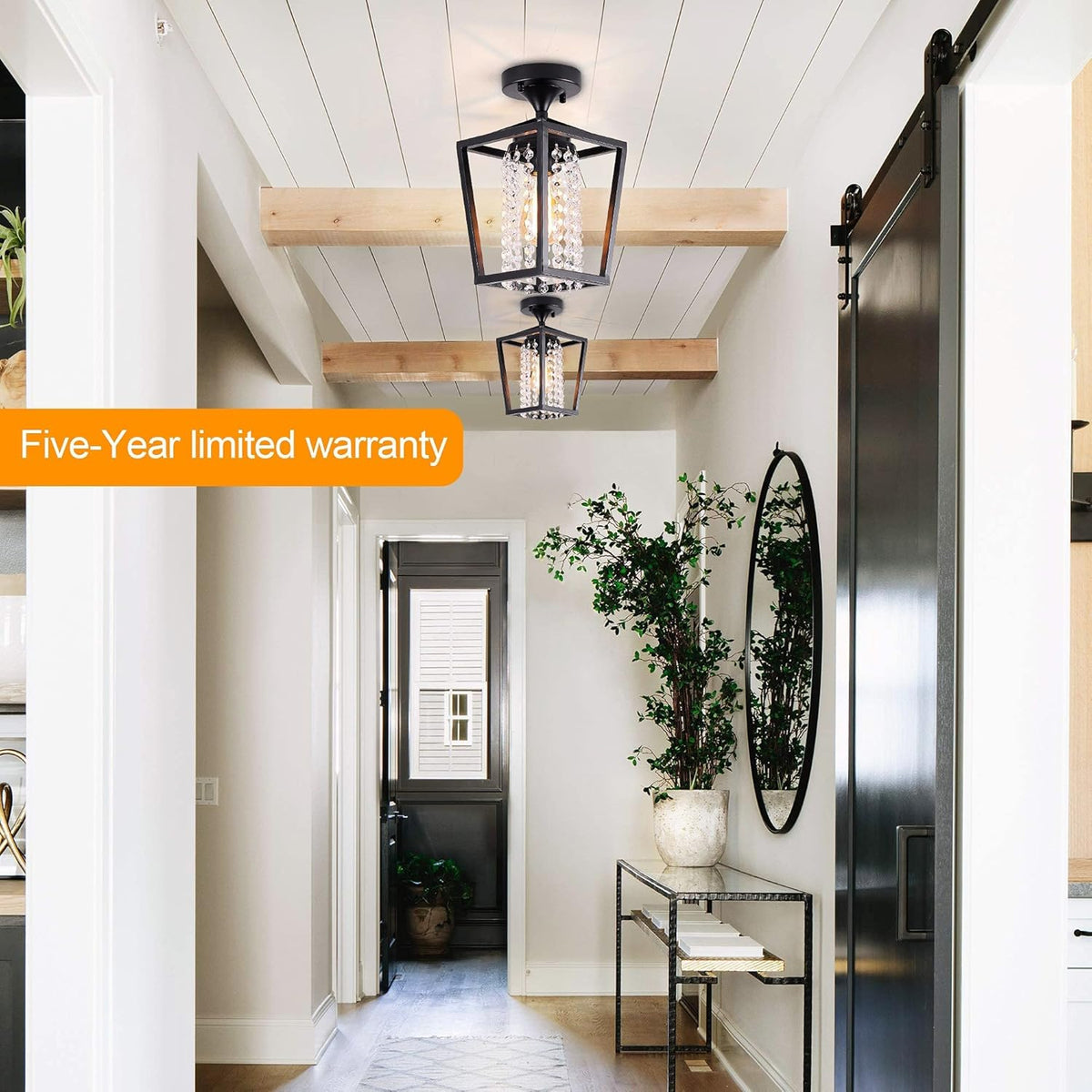 Semi Flush Mount Crystal Ceiling Light Black Metal Cage Z397762