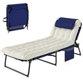 Folding Chaise Lounge with 4-Level Reclining Back, Cushion, Mesh Fabric, Side Pocket, Headrest, Gray F81423