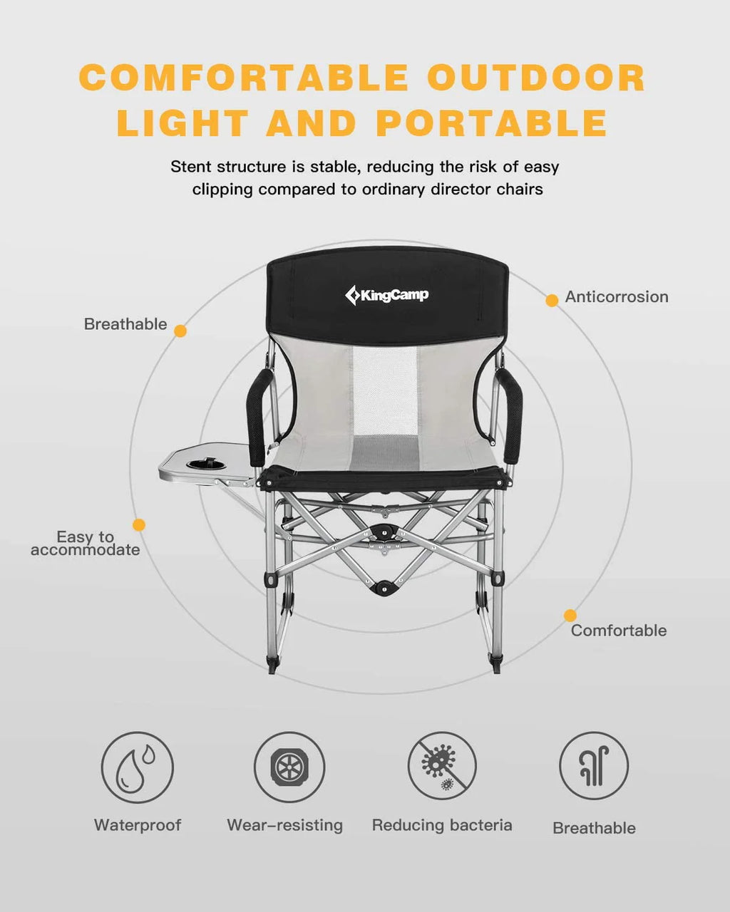 2 Pack Heavy Duty Folding Mesh Camping Chair with Side Table U410422