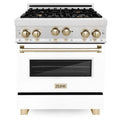30 Inch Gas Range with White Matte Door and Gold Accents P10024