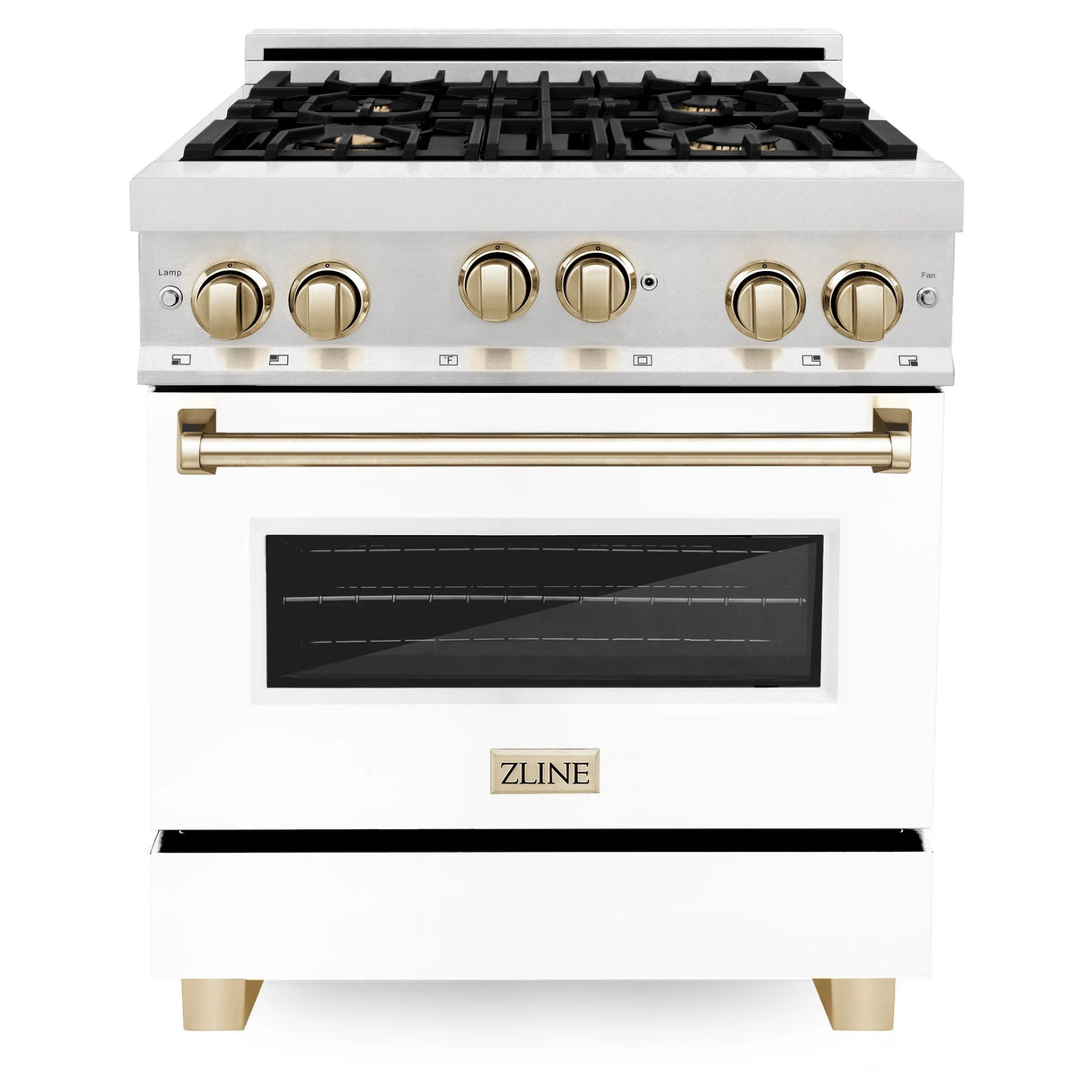 30 Inch Gas Range with White Matte Door and Gold Accents P10024