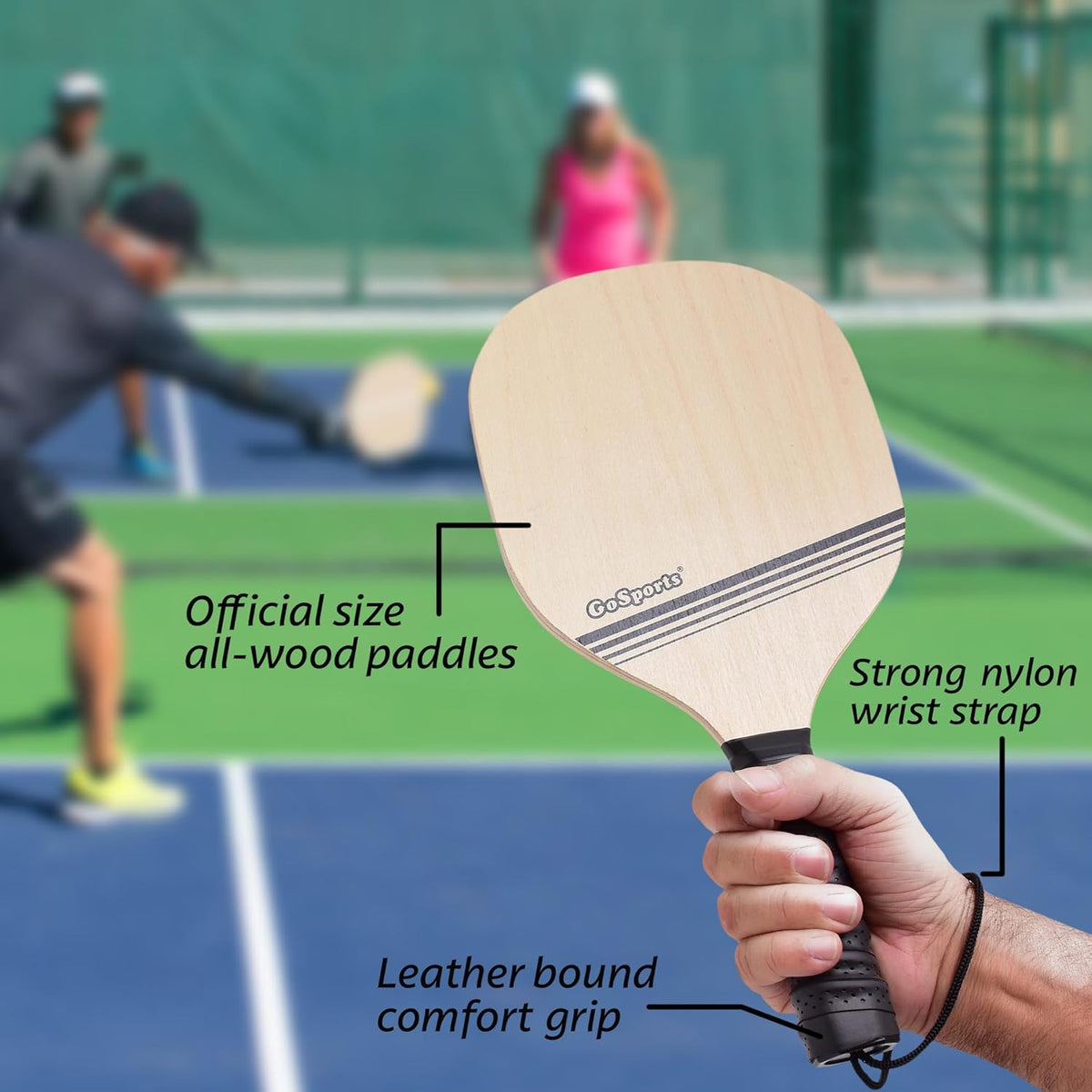 Wood Pickleball Starter Set with 2 Wooden Paddles, 4 Pickleballs & Backpack Tote X5054