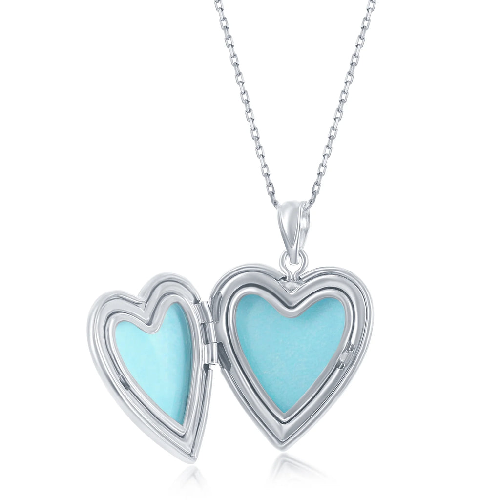 925 Sterling Silver Rhodium Plated Heart Locket Pendant Necklace A9176