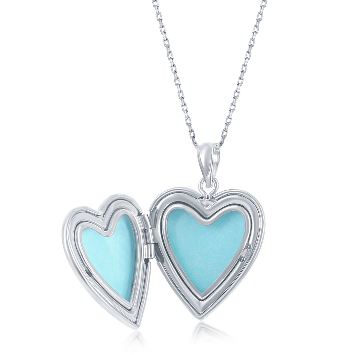 925 Sterling Silver Rhodium Plated Heart Locket Pendant Necklace A9176