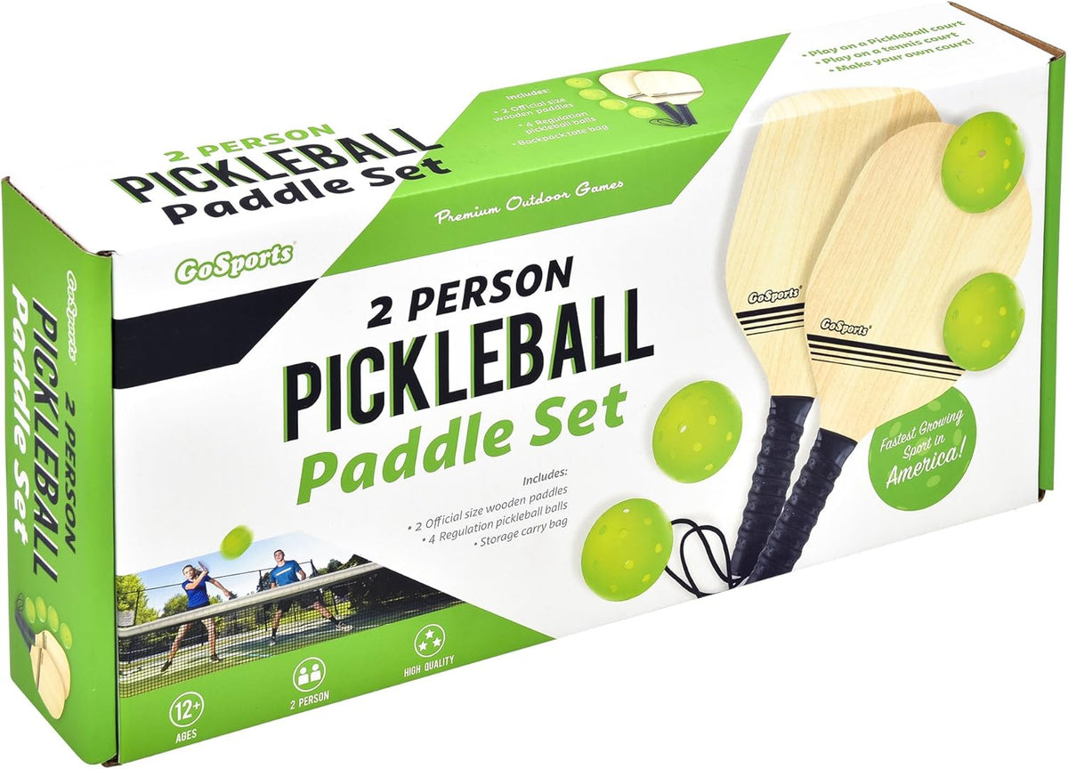 Wood Pickleball Starter Set with 2 Wooden Paddles, 4 Pickleballs & Backpack Tote X5054