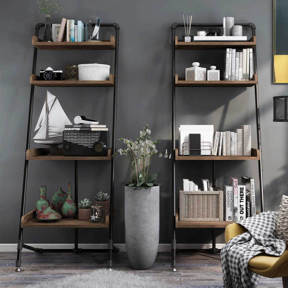 Vintage Grey Oak 3-Piece Desk and Display Shelf Set N62209