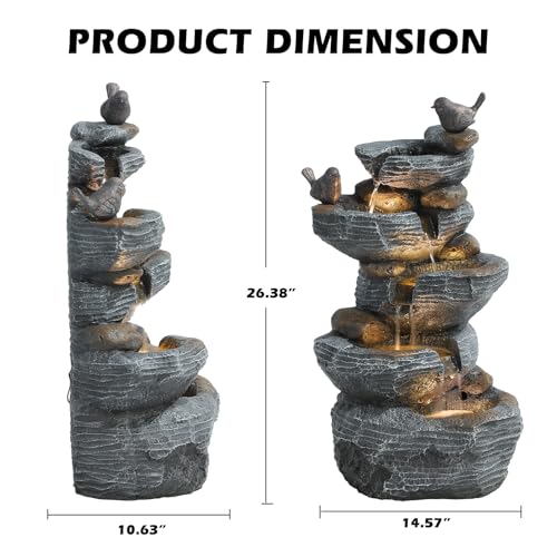 5-Tiers Cascading Rock Water Fountain with 4 LED Lights I54824