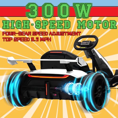 Blue Electric Drift Kart Car with Adjustable Seat, 24V, 4 Speed Mode, 300W Motor, 8.5 MPH Q72614