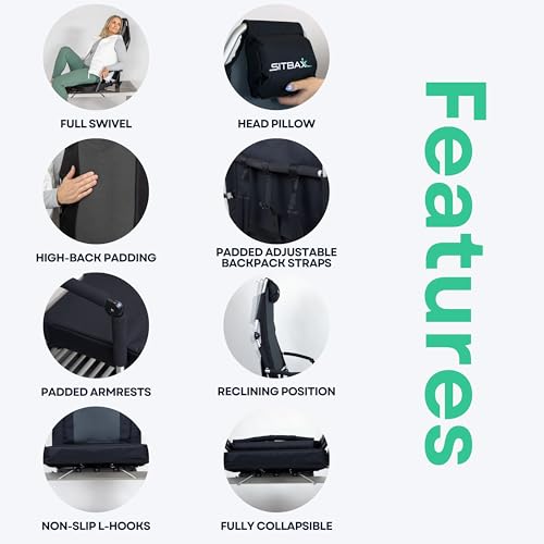 Padded Reclining Stadium Chair with Backpack Straps L43931
