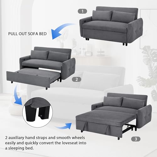 Light Blue 2 Seat Convertible Sofa Bed with USB Ports T69373