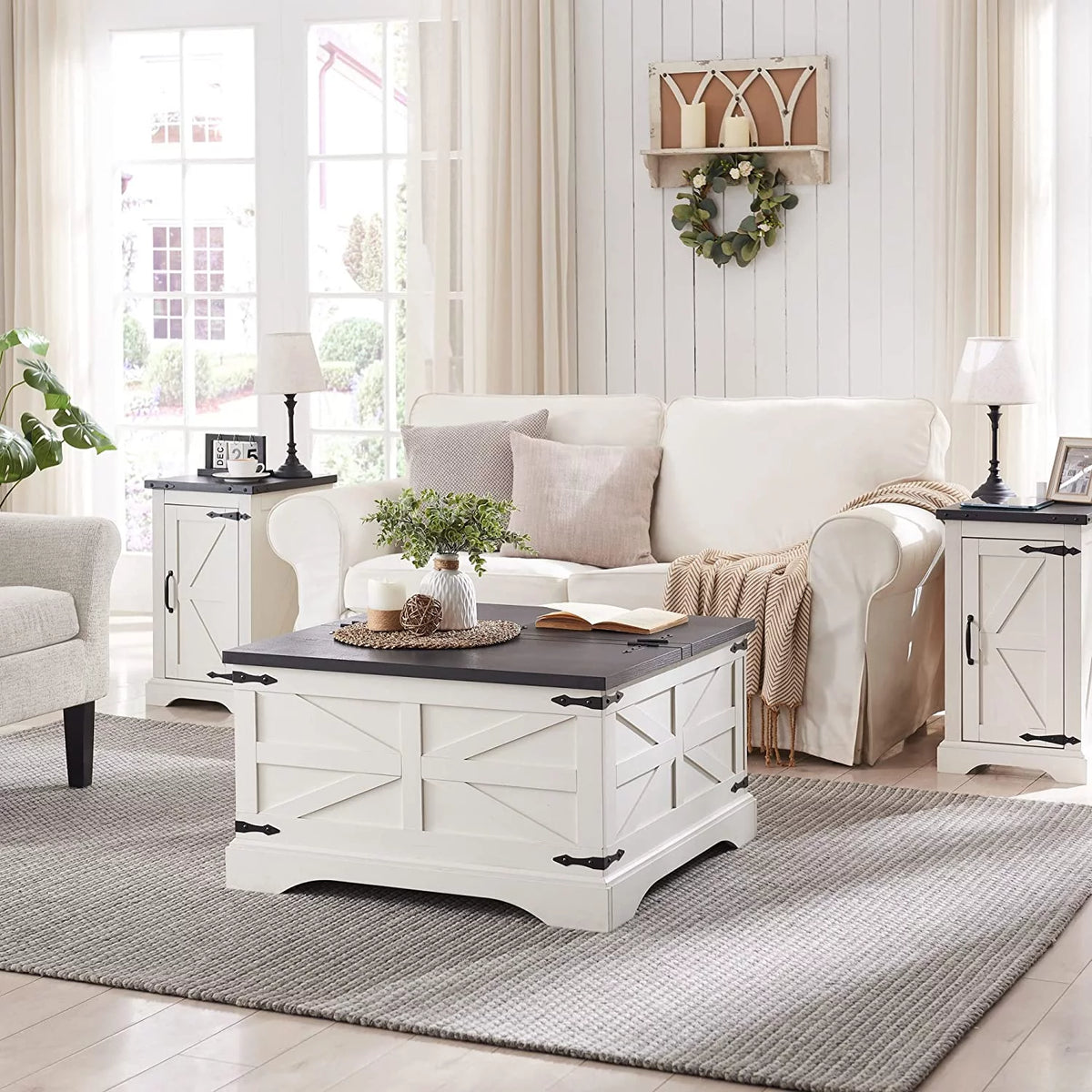Square Wood Coffee Table with Hidden Storage Compartment B818