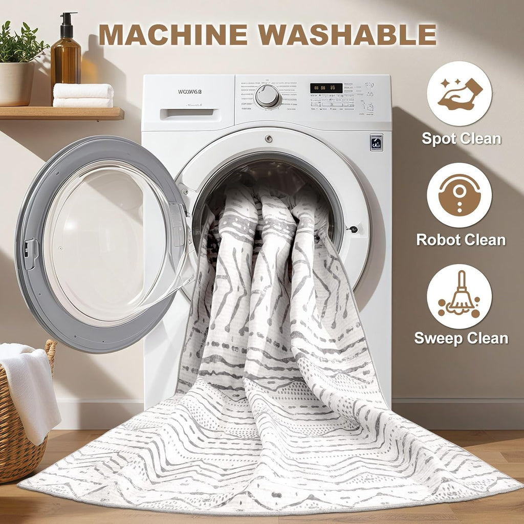 Grey 9x12 Machine Washable Area Rug C662774