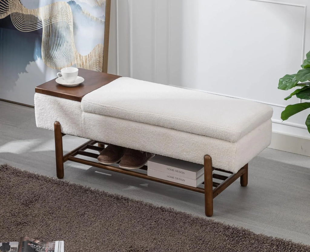Black Leather Storage Bench with Shoe Rack W609