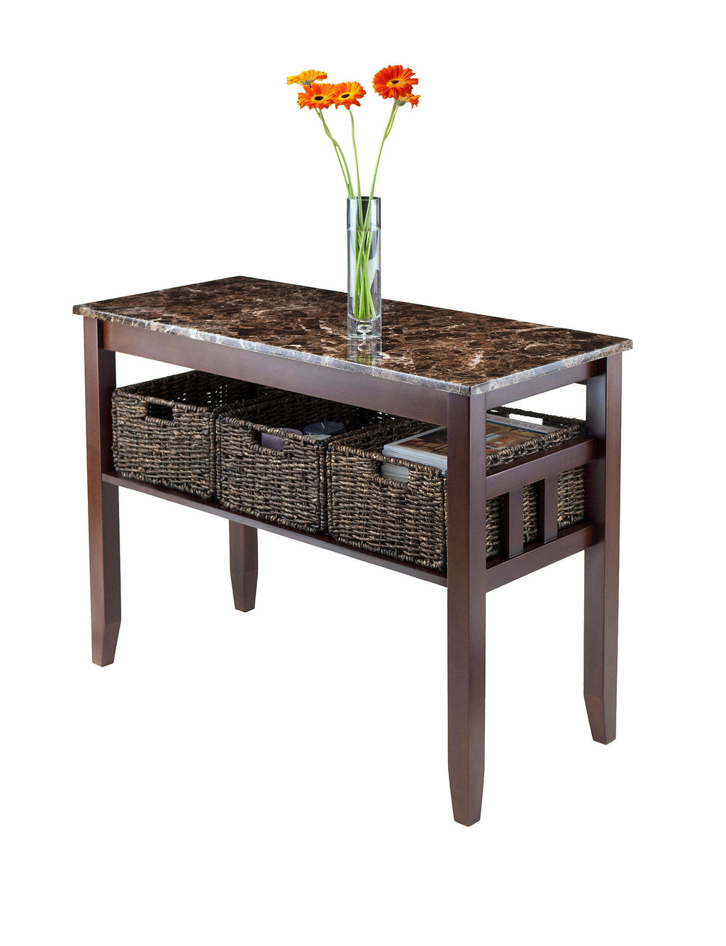 Faux Marble Console Table with 3 Baskets H316599