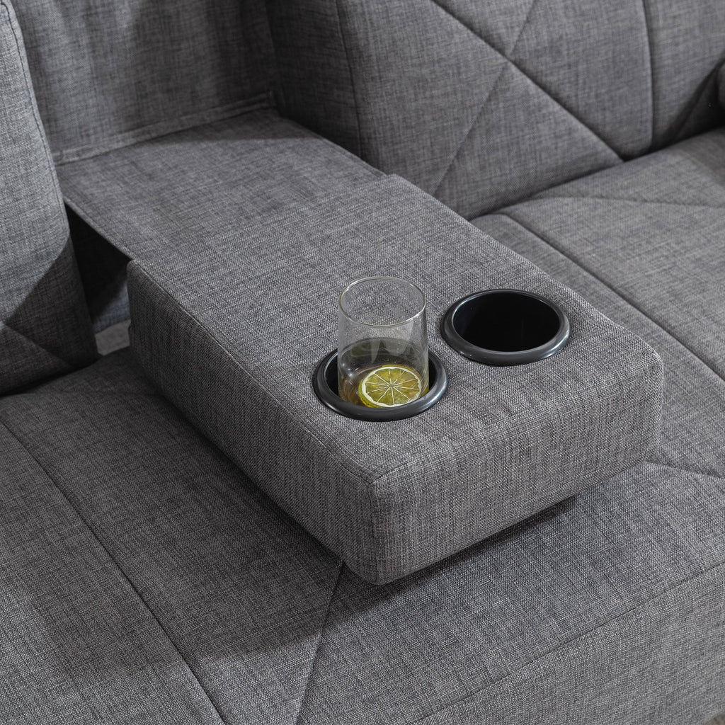 Gray Linen Convertible Folding Futon Sofa Bed with Removable Armrests I19365