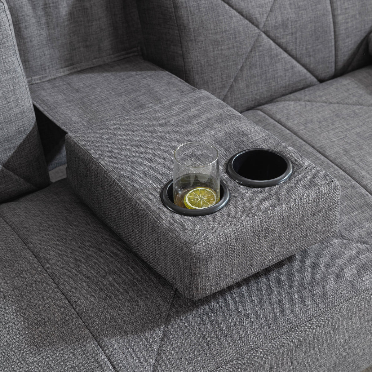 Gray Linen Convertible Folding Futon Sofa Bed with Removable Armrests I19365
