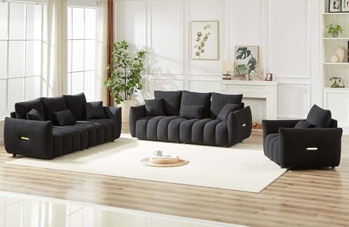81" Beige Teddy Boucle 3-Seater Sofa W86329