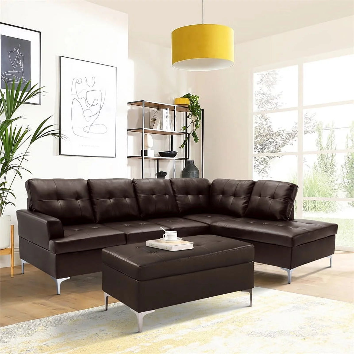 Brown Faux Leather Sectional Sofa R59545