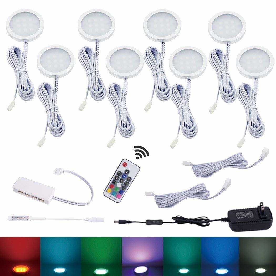 RGB LED Under Cabinet Lights Kit 8 Packs Aluminum Slim I642972