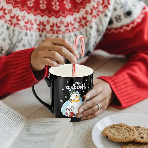Set of 6 17 Oz Ceramic Black Christmas Coffee Mugs Z40639