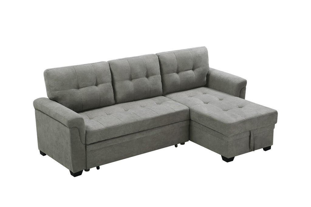 Light Gray Fabric Reversible Sectional Sleeper Sofa Chaise with Storage D2643