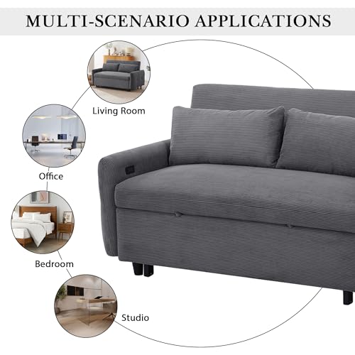 Light Blue 2 Seat Convertible Sofa Bed with USB Ports T69373
