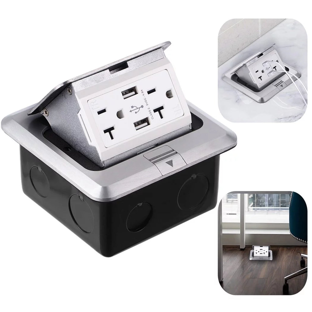 Waterproof Electrical Recessed Outlet Box with 20A Tamper-Resistant Receptacle & 4.8A USB Chargers K511794