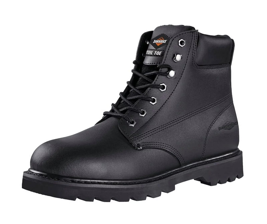 Black Leather Lace-Up Steel Toe Work Boots E170511