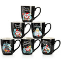 Set of 6 17 Oz Ceramic Black Christmas Coffee Mugs Z40639