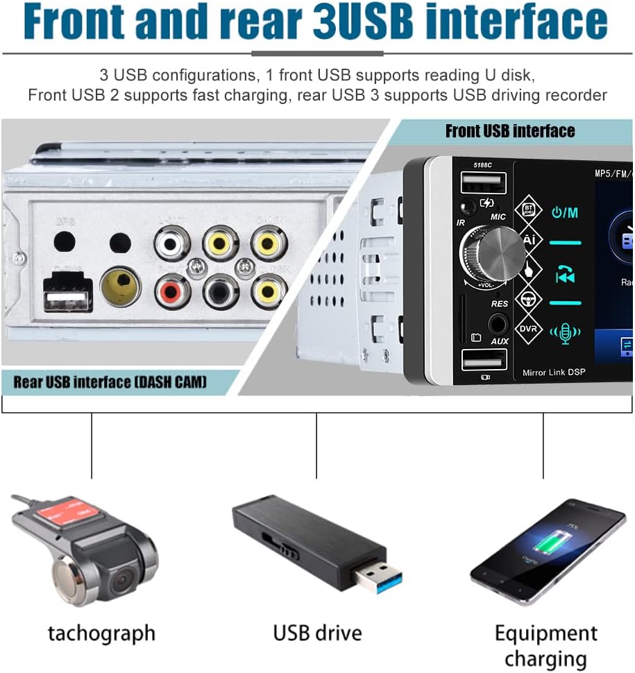 Single Din Bluetooth Car Stereo with 5.1'' HD Touch Screen E2308