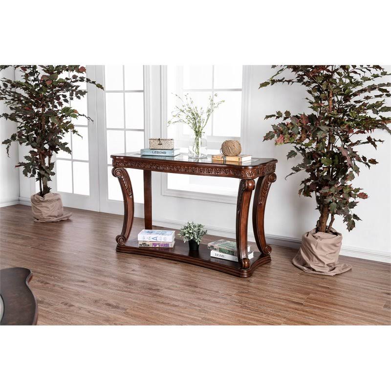 Dark Oak Wood Open Shelf Sofa Table I659